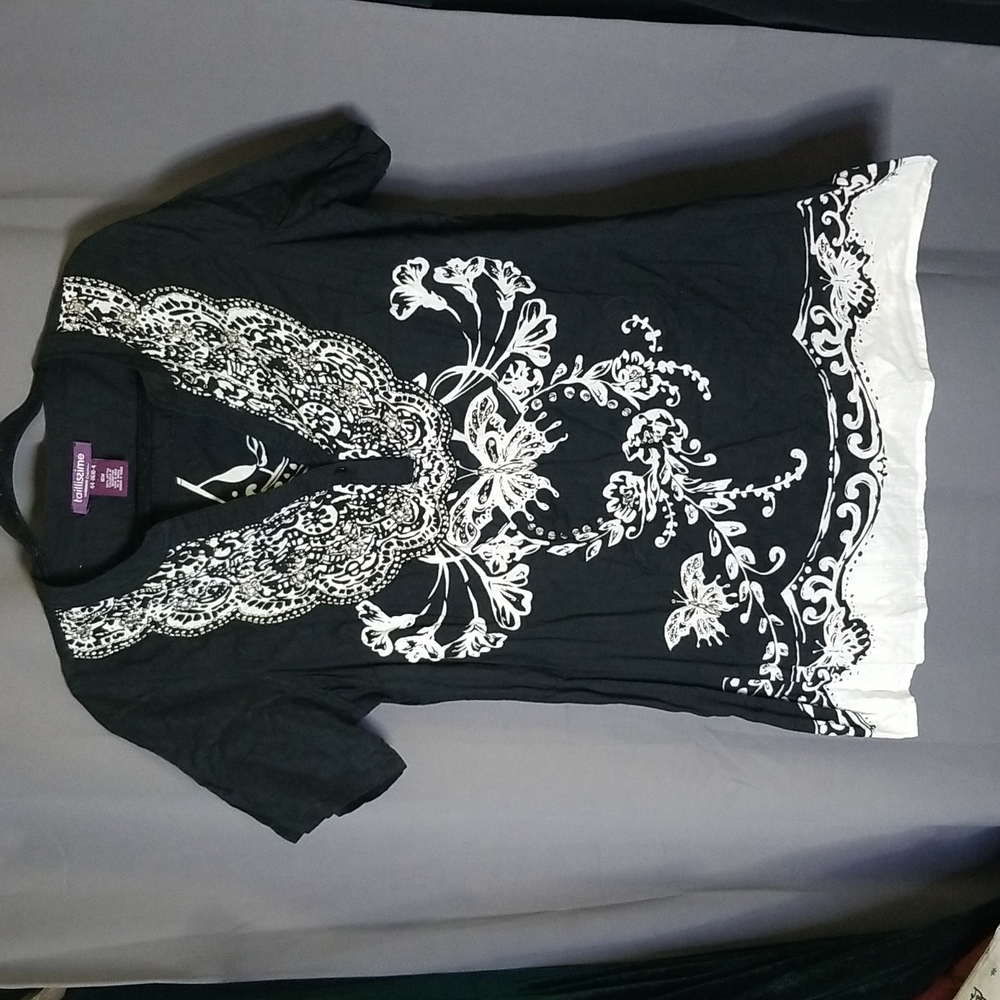 Taillissime black  & white design tunic top sz. 16ws